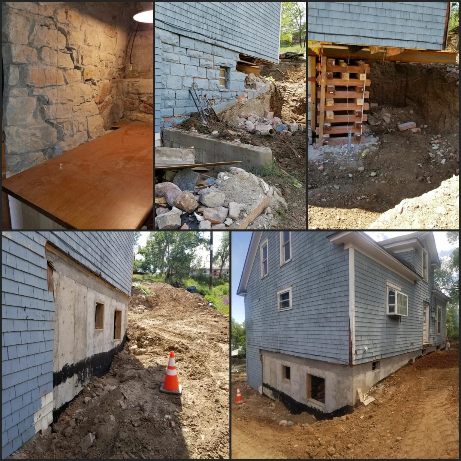 Foundation replacement project showing excavation and new concrete work